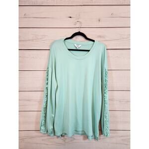 Crown & Ivy Women's Green Stretch Round Neck Long Sleeve‎ Sweater Size Large